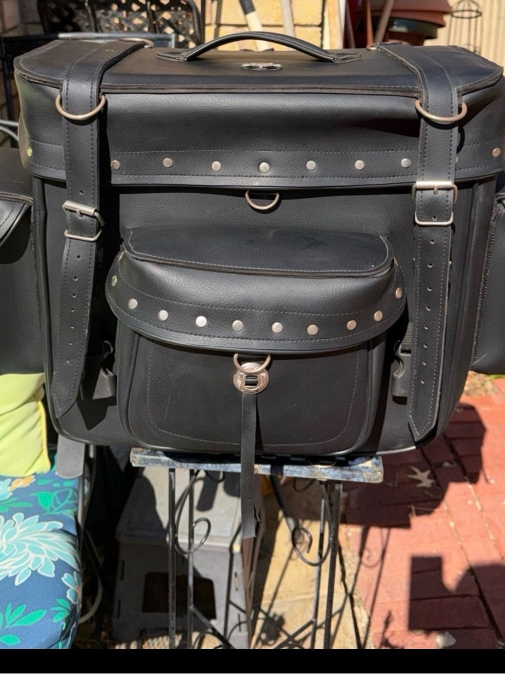 Harley-Davidson Black Leather Duffel-Style Motorcycle Bag with Stud Details
